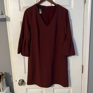3 quarter length flared burgundy dress